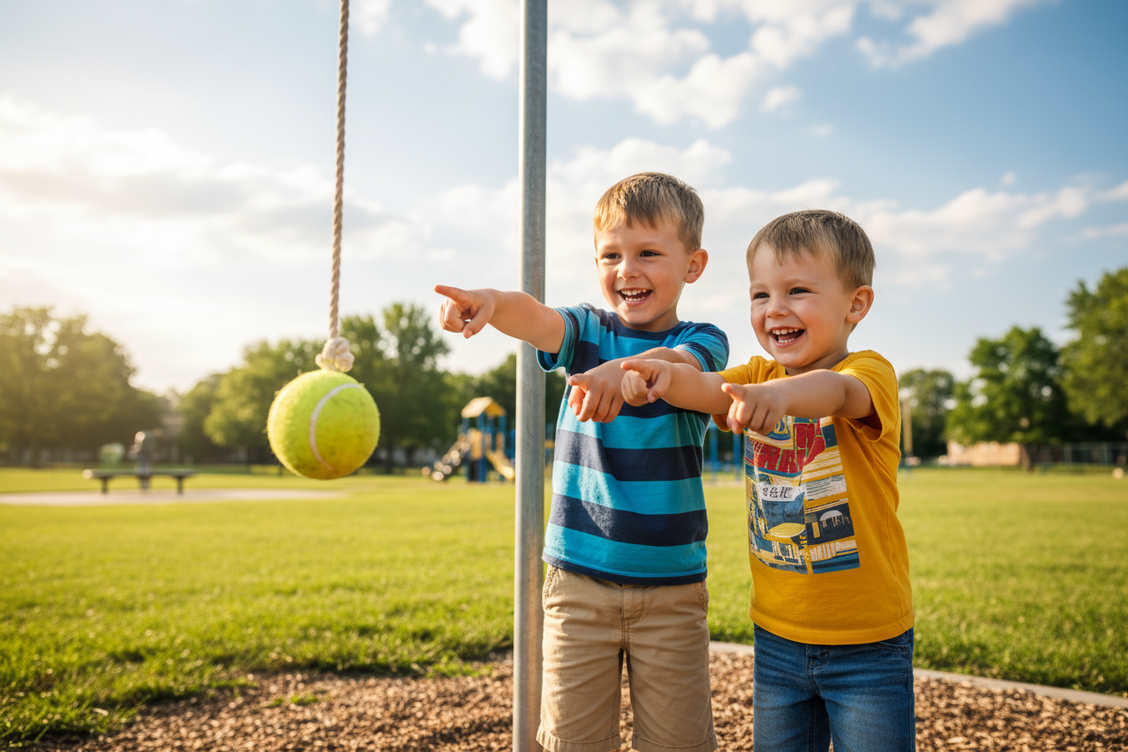 Also one with two boys. And tether ball must be a tennis ball